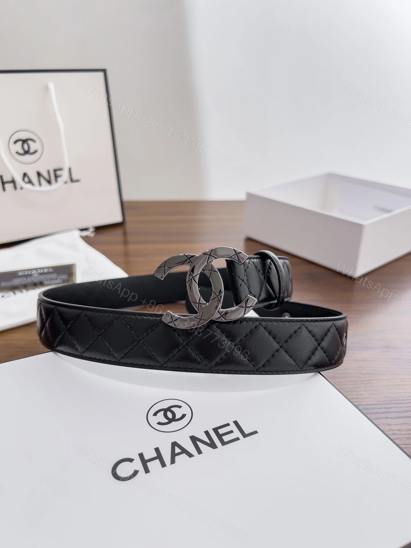 CHANEL 高仿 女款 鏈條雙C扣菱格皮帶 時尚精品腰帶 — view 1