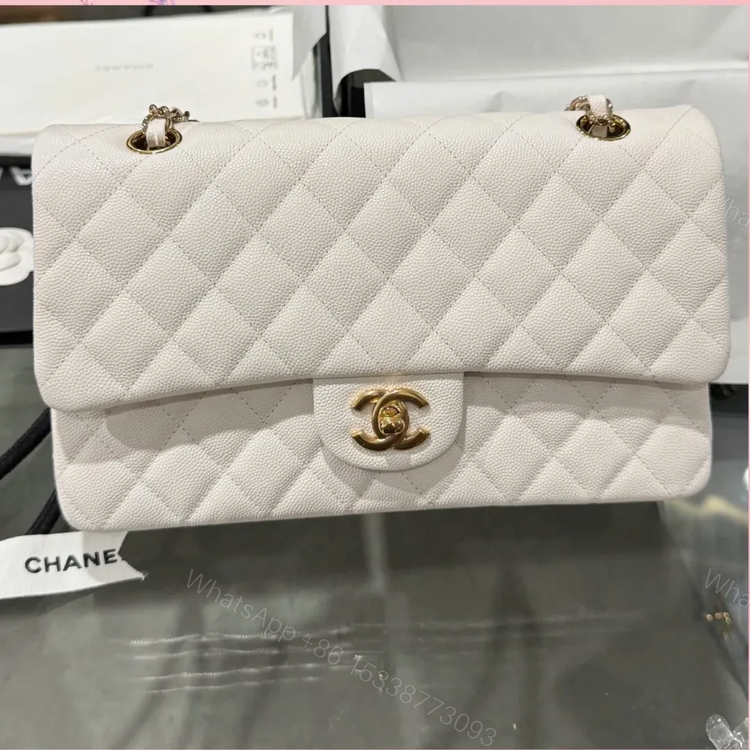Chanel Classic Woman’s White Like Auth Handbags Lock Gold 25cm — view 1