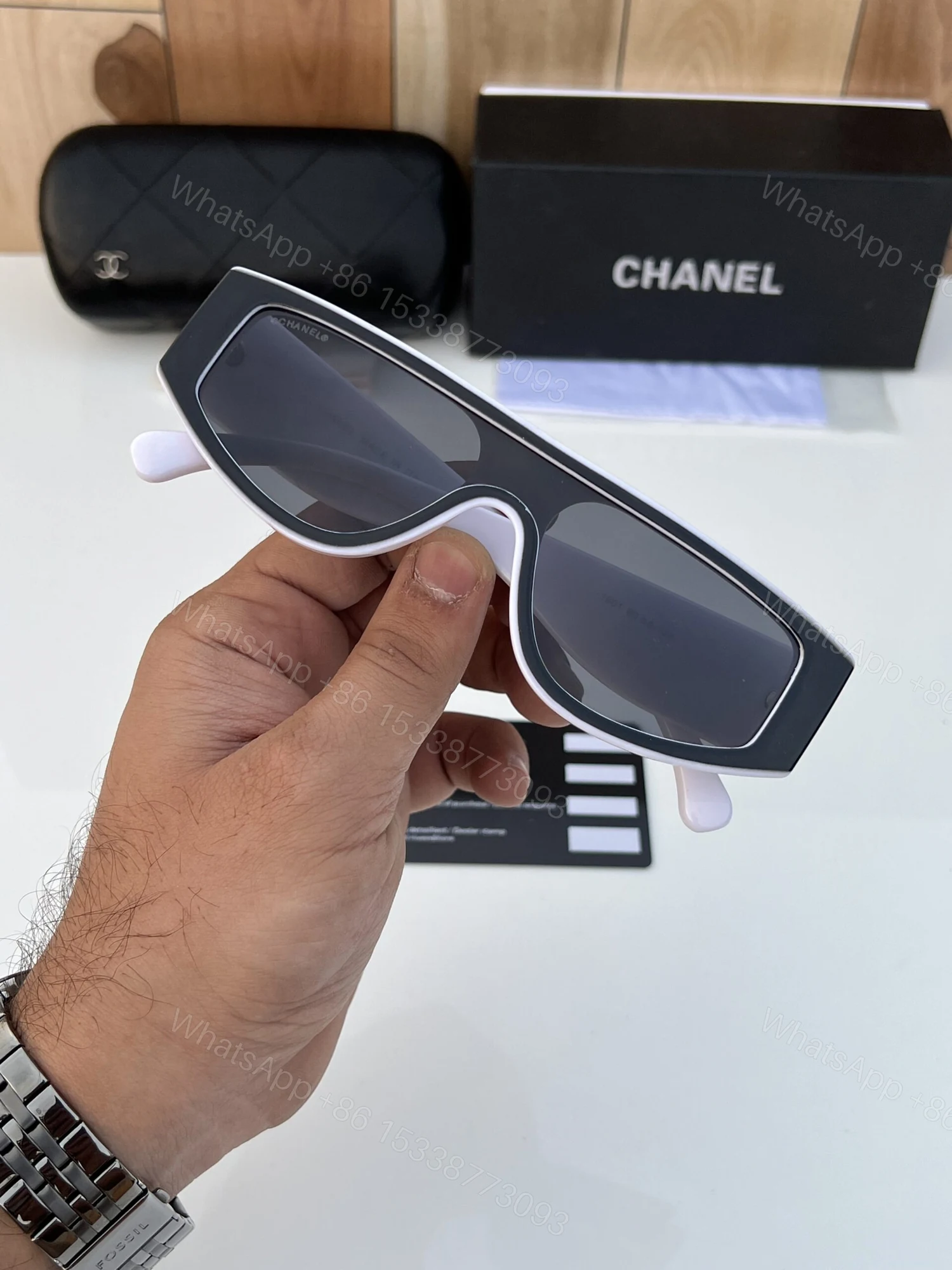 View 5 of First Copy Chanel White Black Sunglasses black
