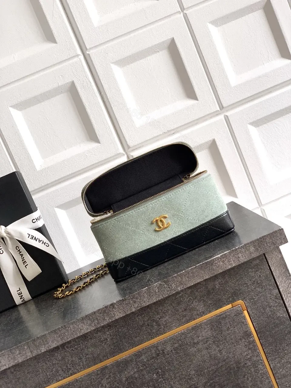 View 10 of Structured Satchel: Two-Tone Texture with Gold Hardware, Mini Bag
