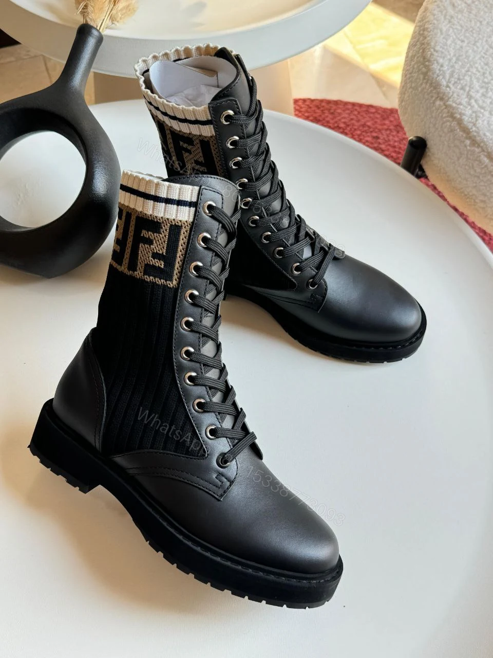 View 5 of Fendi Zucca FF Logo Printed Combat Boots Women’s