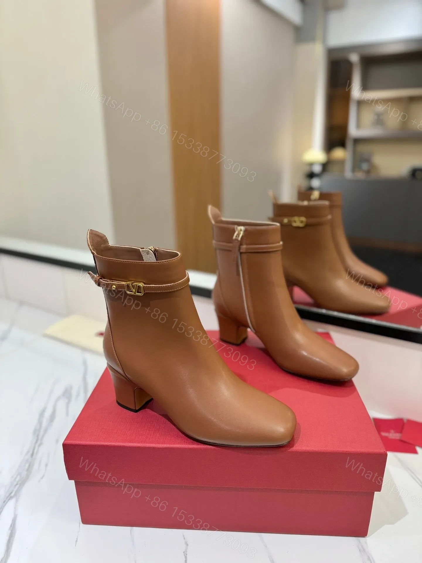 Valentino Women Brown Leather Ankle Boots — view 1