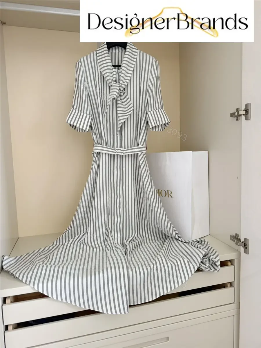 Dior Grey and White Striped Silk Jacquard Midi Dress — view 1