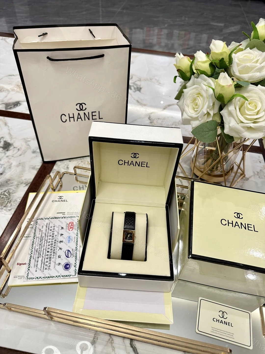 CHANEL Première方形一比一皮革女錶 金框黑面迷你款 — view 1