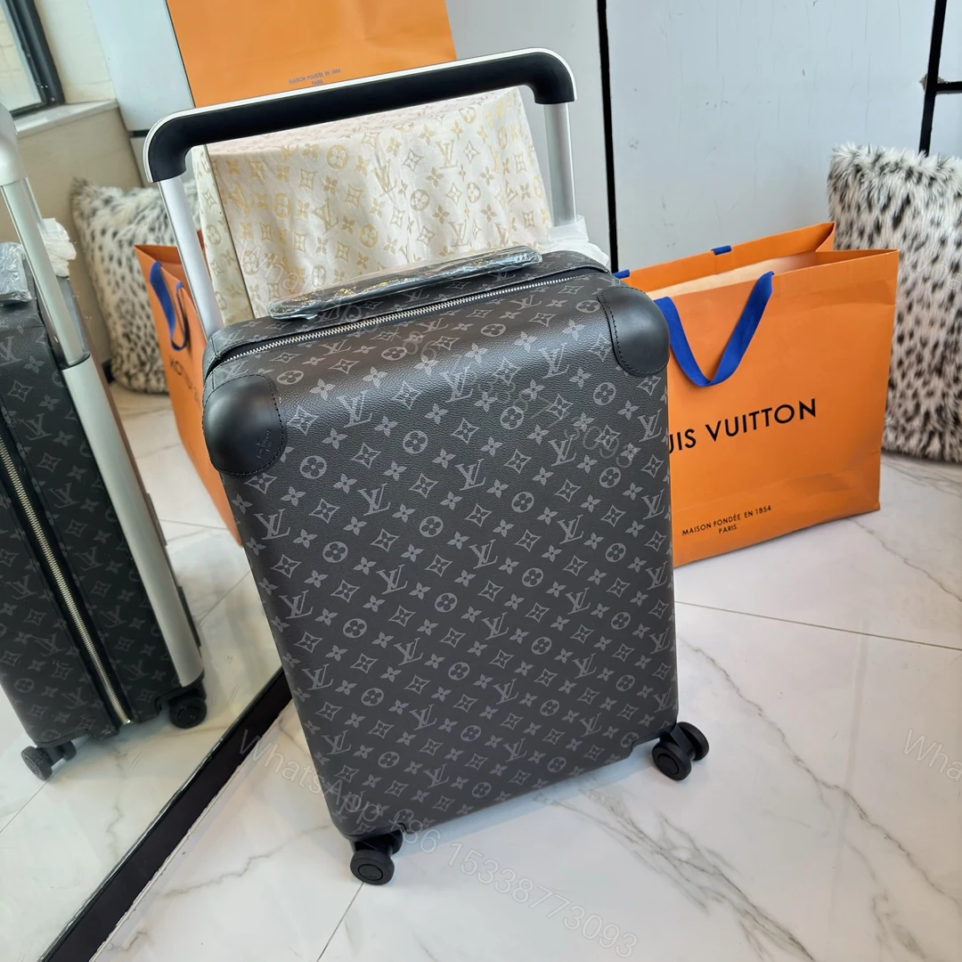 LV 高仿灰色Monogram行李箱 黑色皮革包角 靜音拉桿登機箱 — view 1