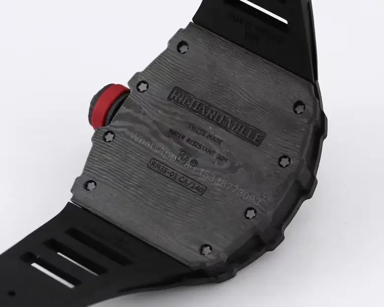 View 7 of ZF Factory RICHARD MILLE RM 35-01 Rafael Nadal Carbon Fiber Watch – Black and Red Skeleton Dial with Rubber Strap