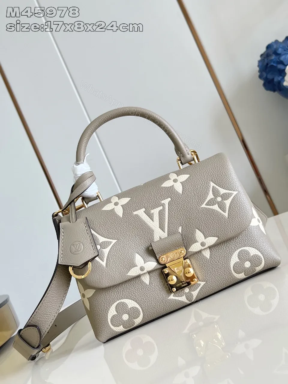 Taupe Pebbled Leather Satchel: Monogram Shine Mini Bag — view 1
