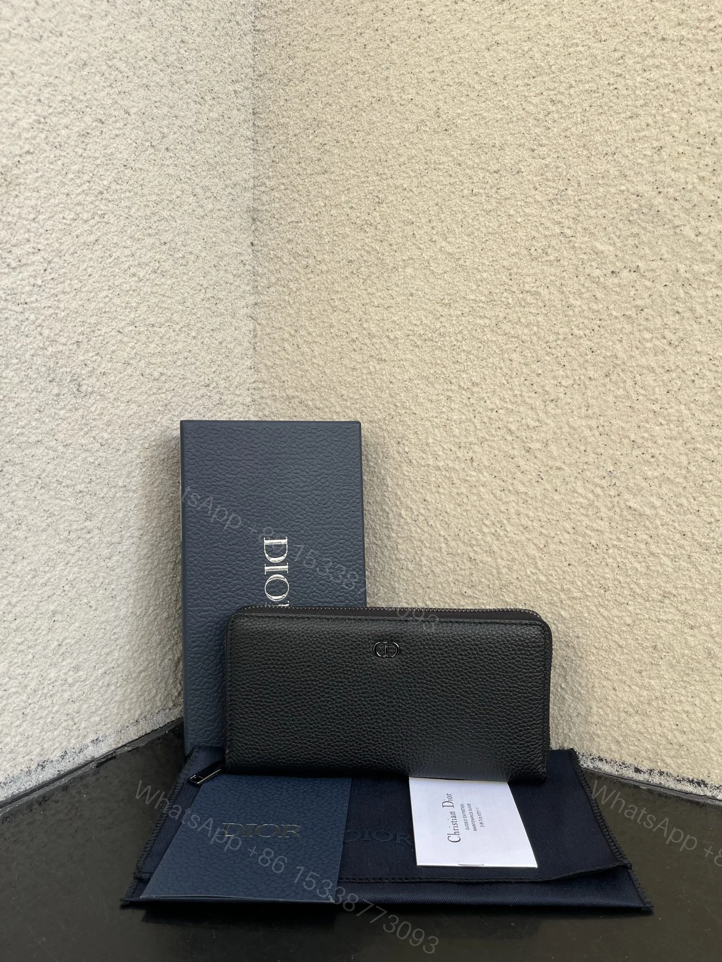 Dior 一比一男士長夾 全黑荔枝皮 拉鍊式大容量款 — view 1