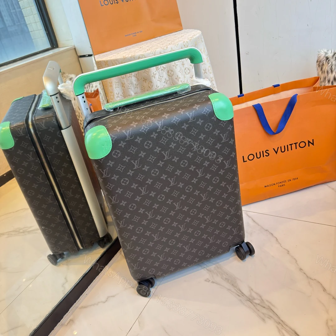 LV 高仿灰色Monogram旅行箱 綠色皮革包角 登機拉桿箱 — view 1