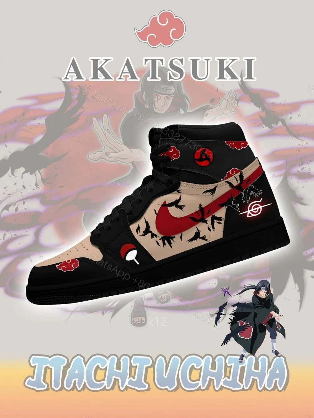 Akatsuki Itachi Uchiha V.6 Custom High Jordan 1 — view 1