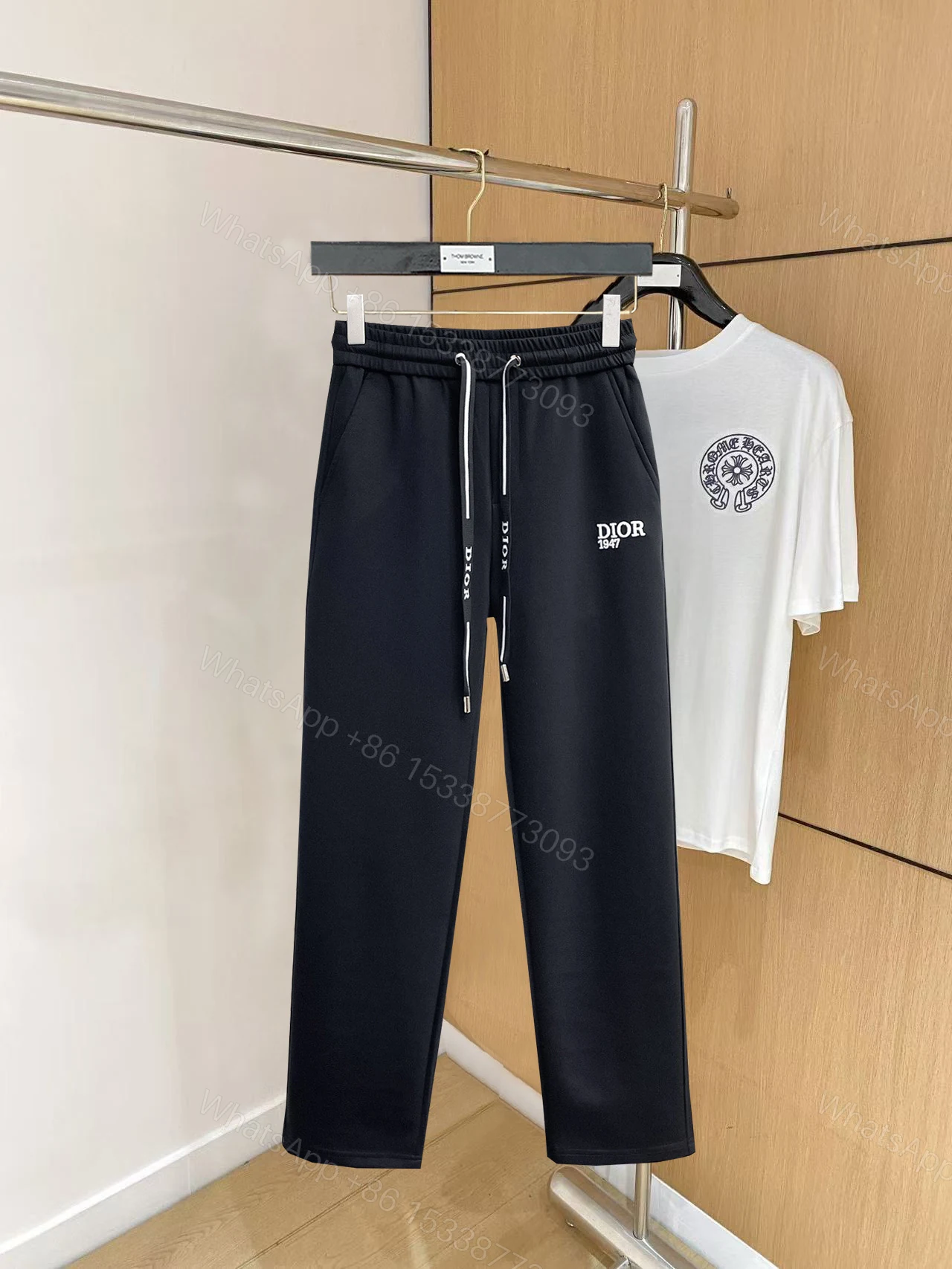 一比一 Dior1947刺繡運動長褲精品黑色休閒直筒褲 — view 1