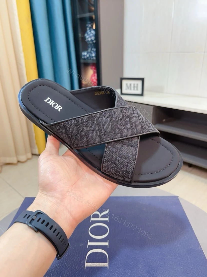 Dior 一比一男士涼拖 Oblique低調灰色交叉設計休閒百搭款 — view 1