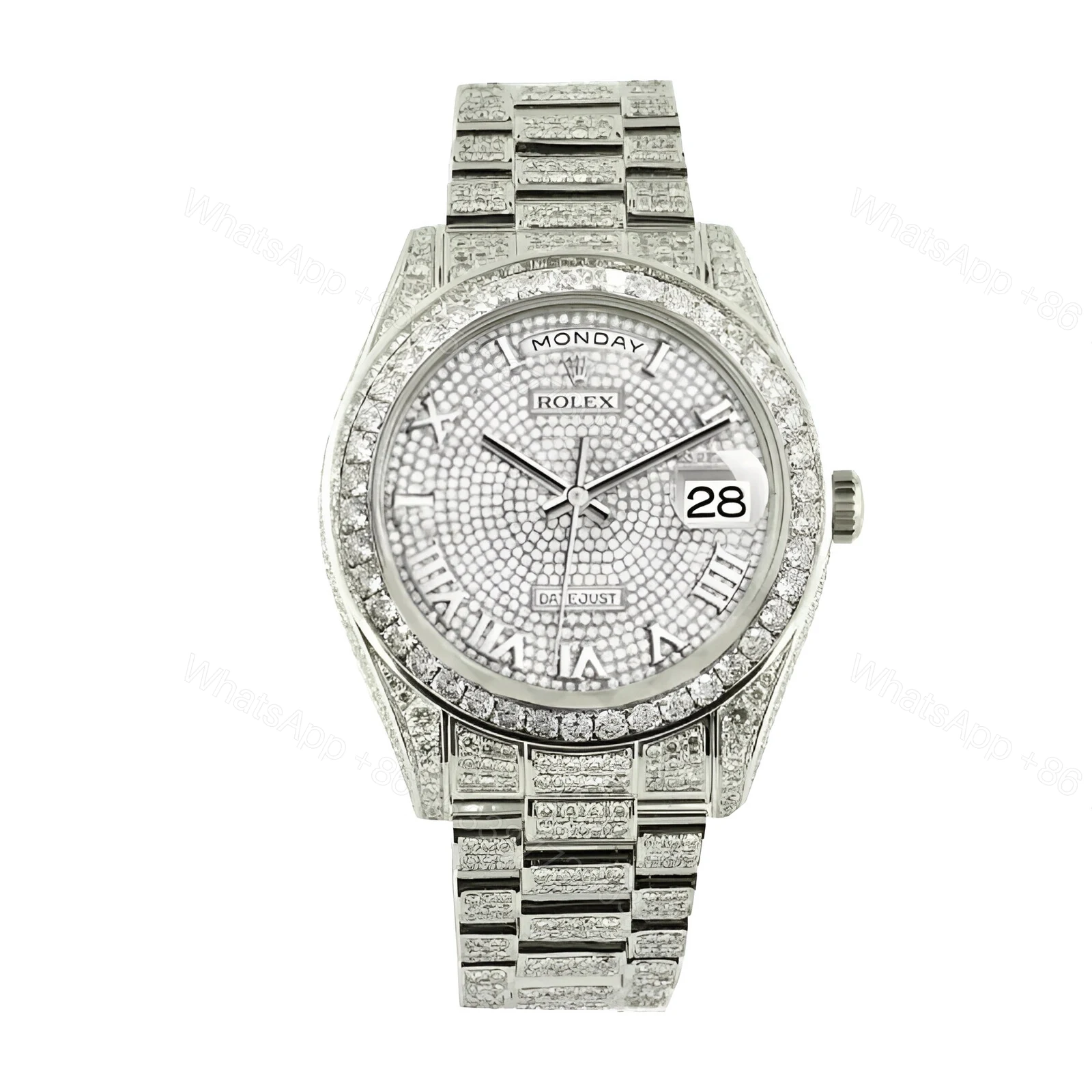 Rolex Datejust Baguette II White Gold Iced Out Diamond Dial 116300 Replica — view 1