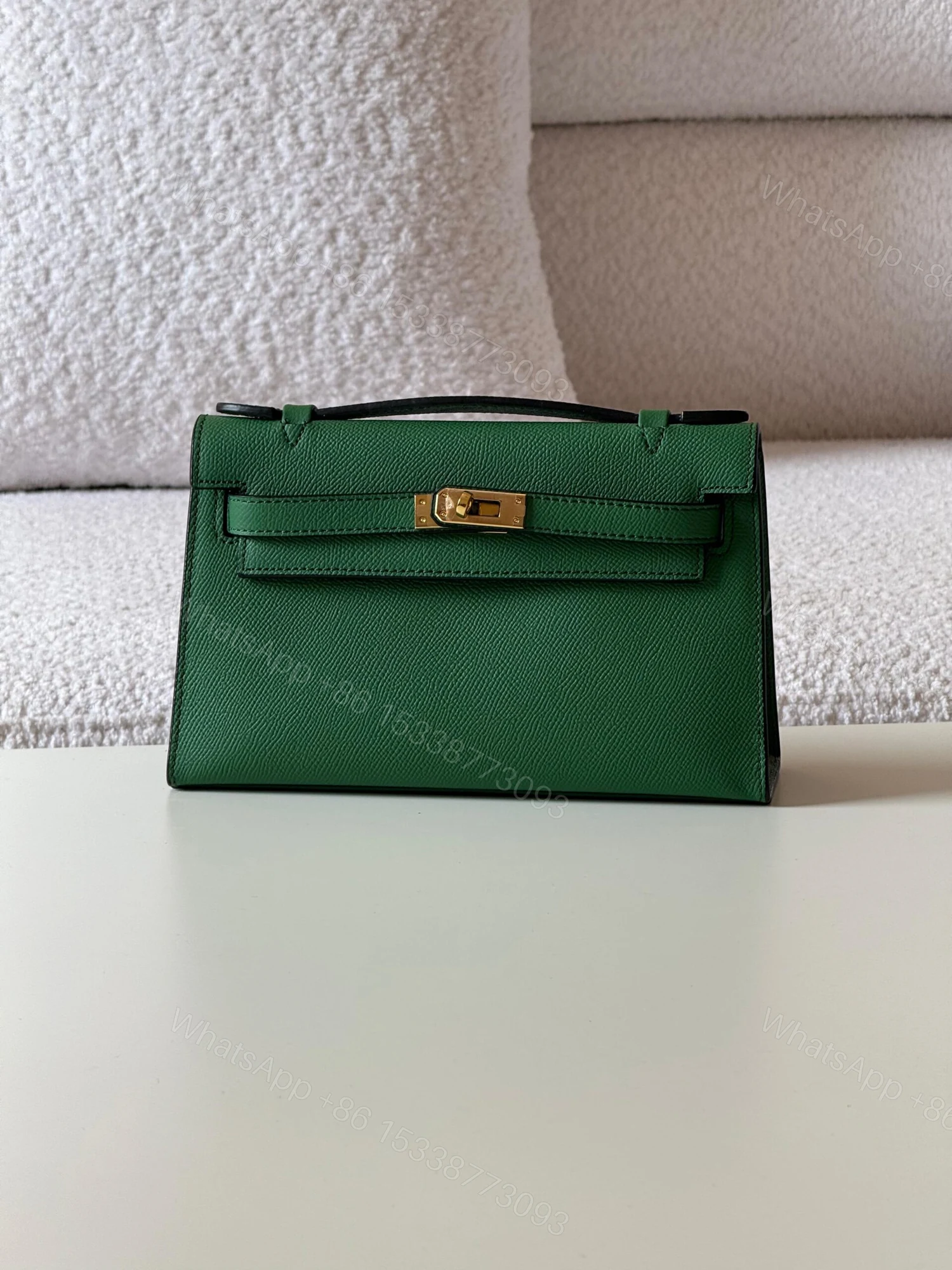 Hermès Kelly Green Epsom Leather Pochette Bag — view 1