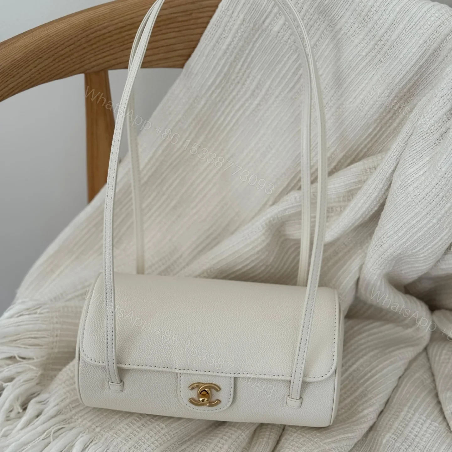 Chanel Preppy Coco Small Bowling Bag in White — view 1