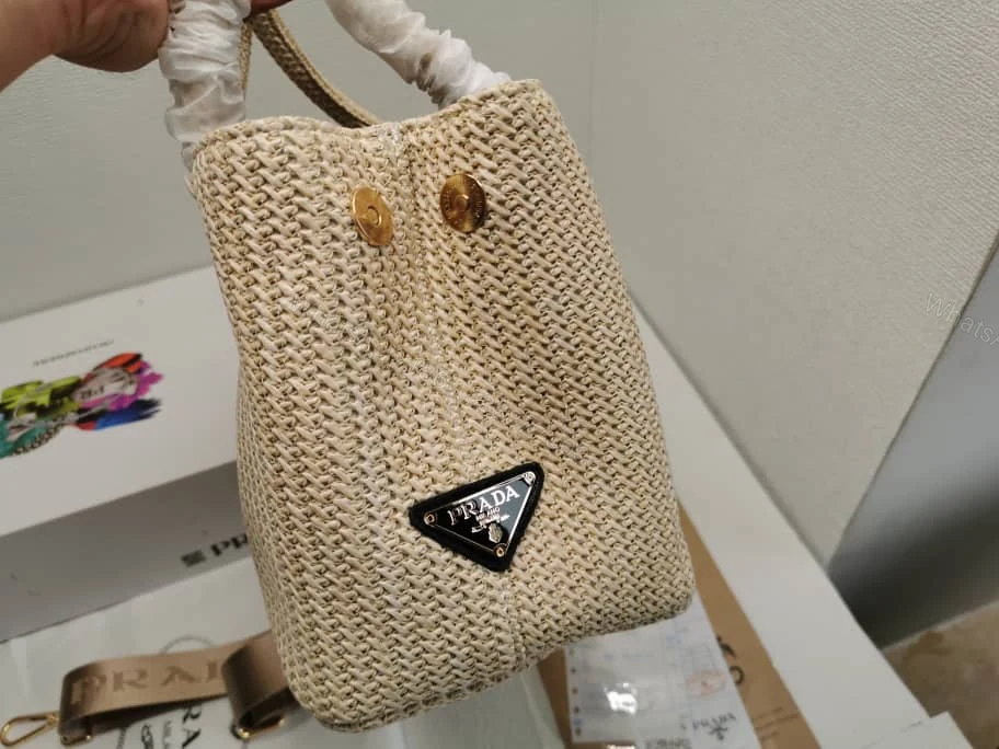 View 6 of Prada Raffia Tote Bag In Beige 29Cm