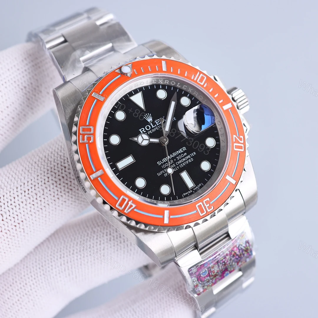 ROLEX高仿水鬼橘圈黑面腕錶 彩色運動潛水款精鋼自動手錶 — view 1