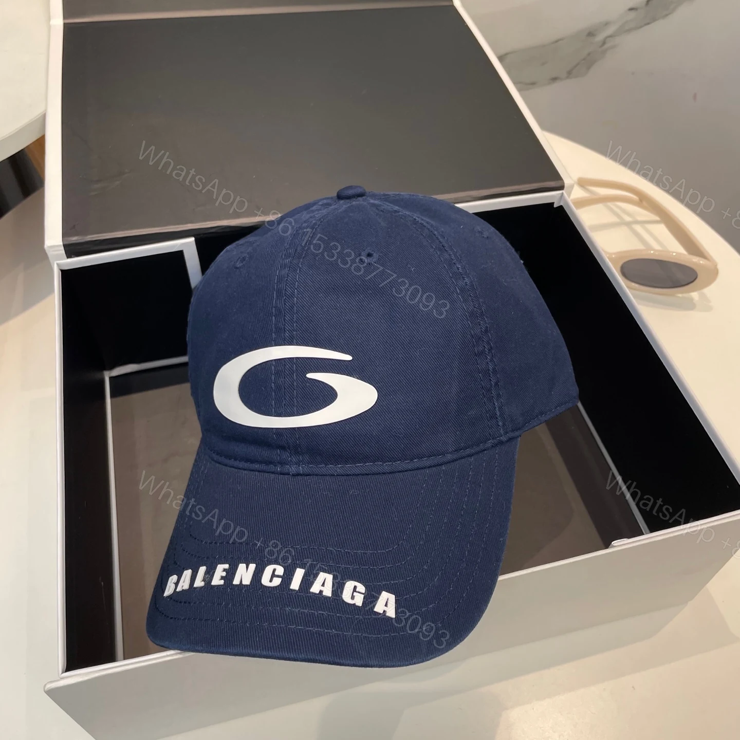Balenciaga高仿男女款經典Logo棒球帽深藍休閒百搭通勤帽 — view 1