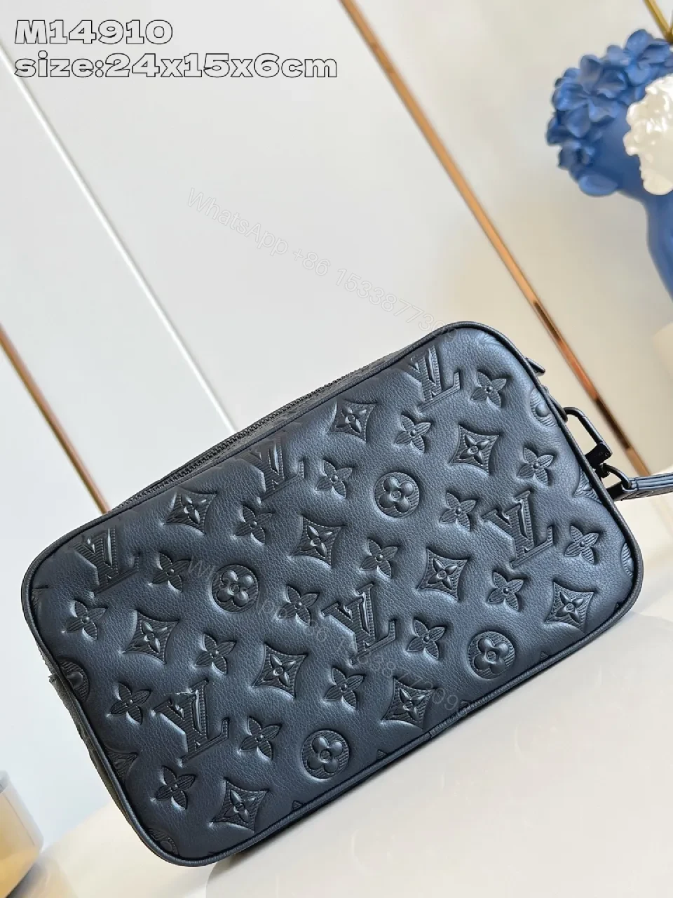 Dark Monochrome Faux-Leather Clutch: Luxe Minimalist Zip Bag — view 1