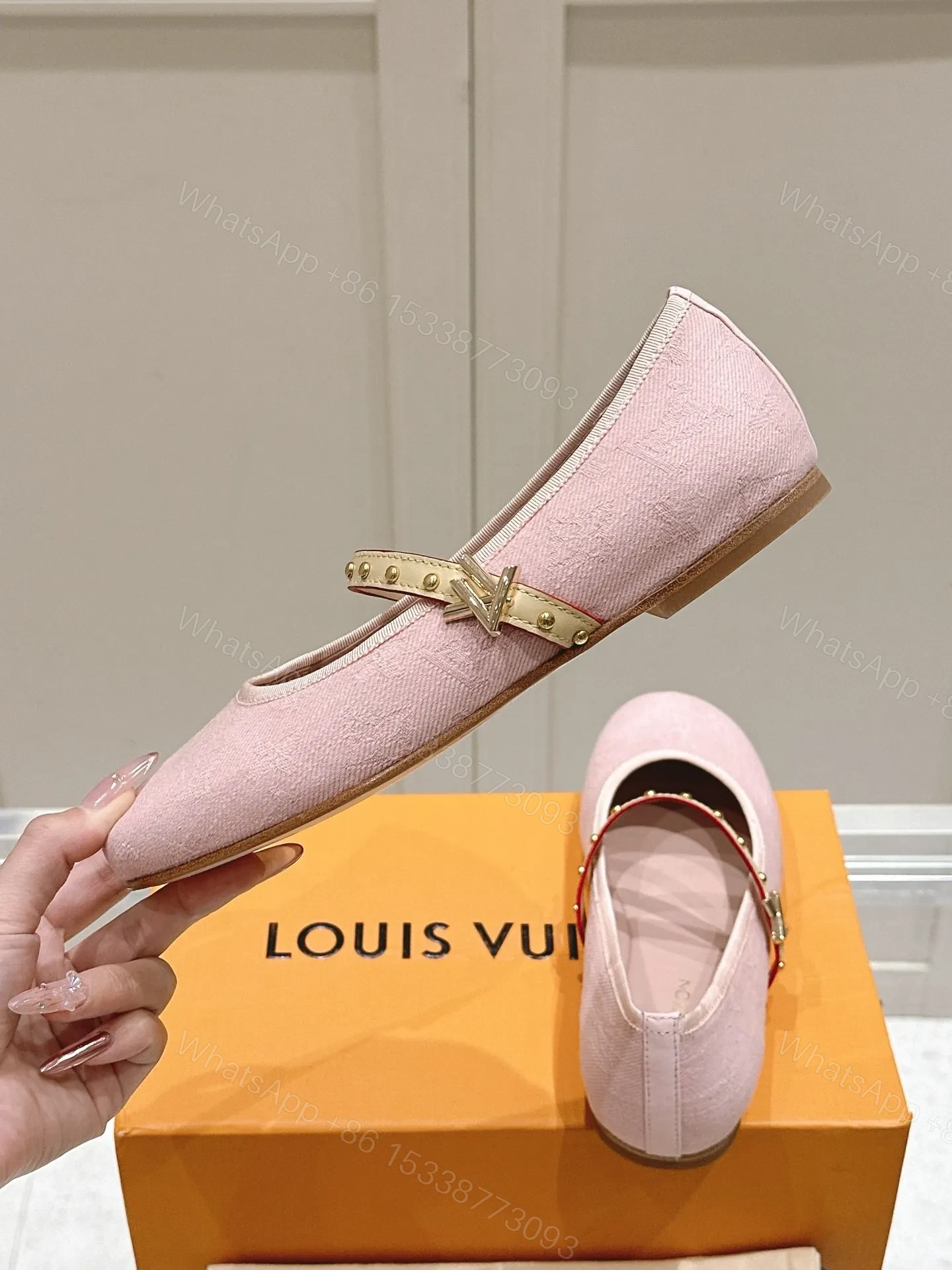 View 6 of LV Women Pink Fabric Mary Janes Heels