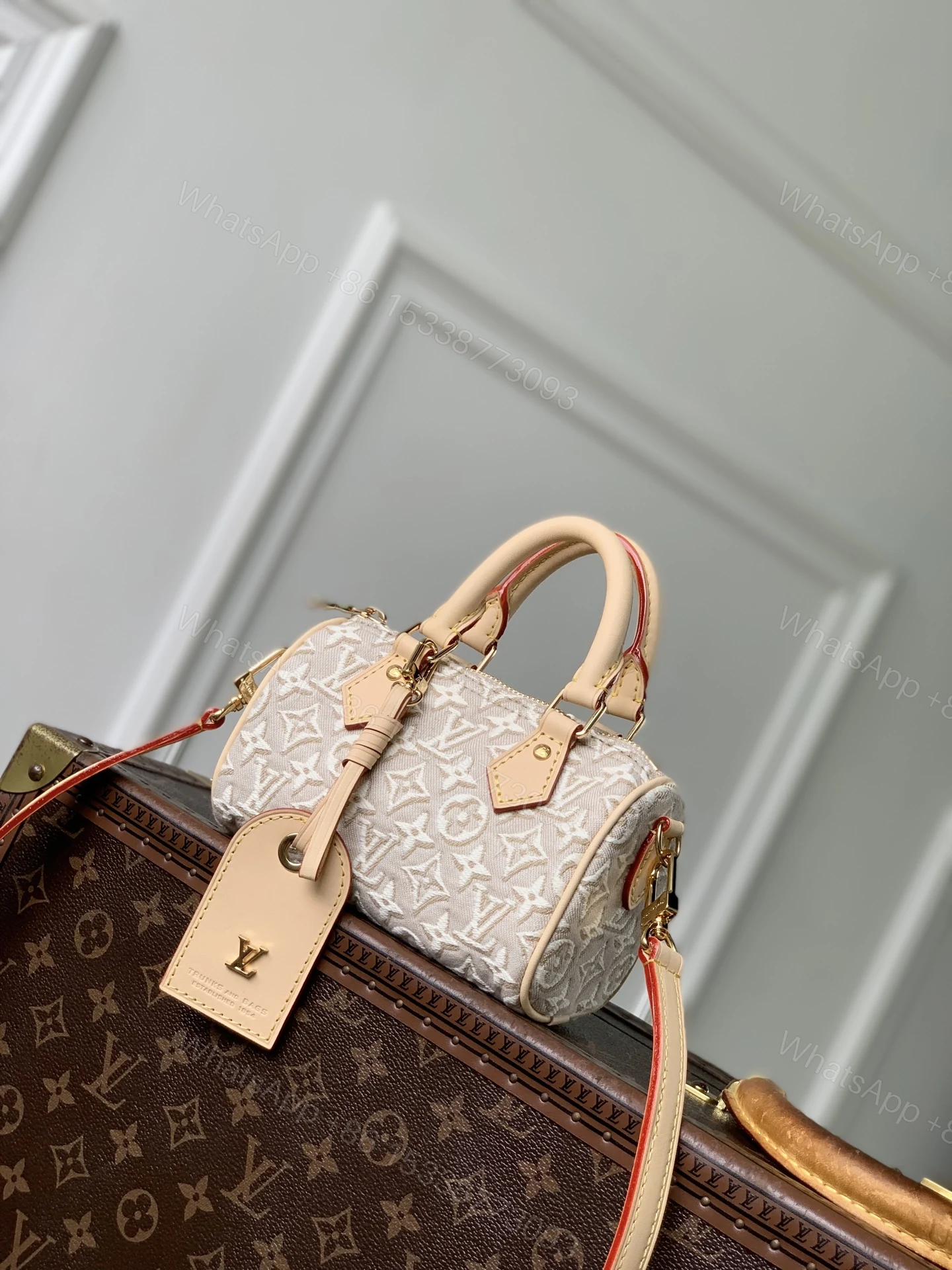 LV 高仿Speedy迷你包 一比一白色老花手提斜背包 — view 1