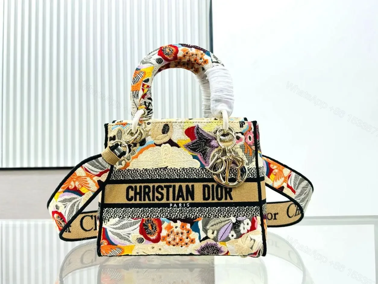 Design Medium Lady D-Lite Bag Beige Multicolor Brocart Butterfly Embroidery – Dubai Fashion LUX — view 1
