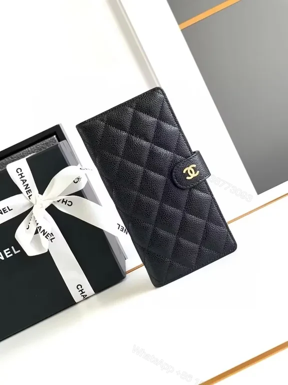 Black Quilted Leather Wallet with Gold Chanel-Style Clasp - Luxury Everyday — view 1