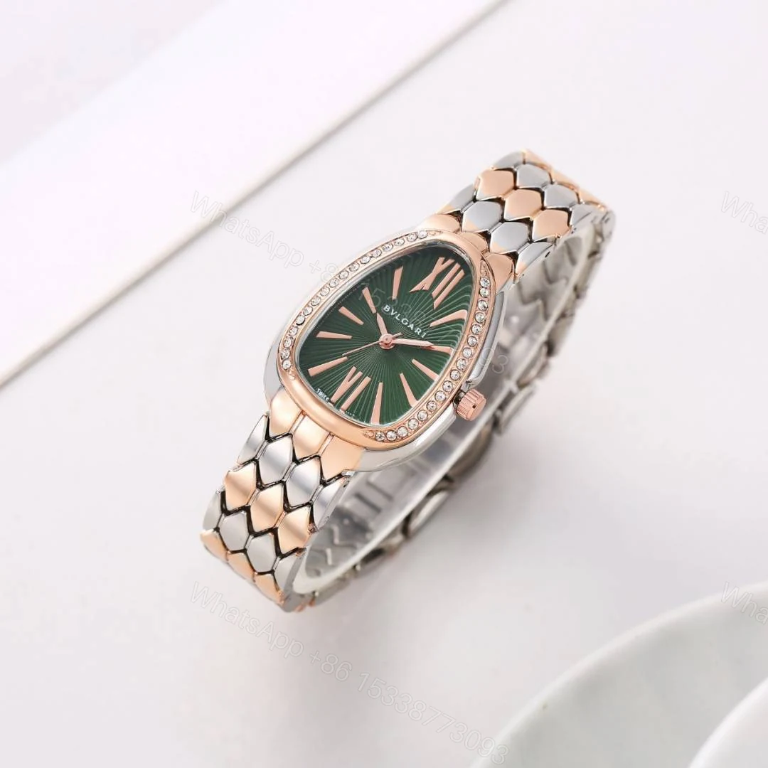 First Copy Bvlgari Serpenti Silver Rose Gold Green Dial Diamond Bezel Women’s Analog Watch — view 1