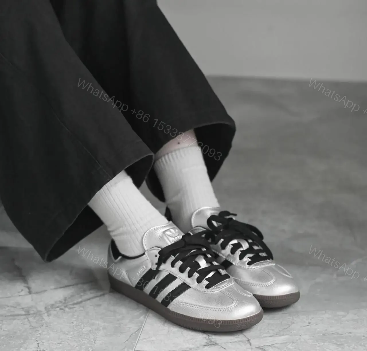Adidas Samba OG Silver Metallic Black Gum — view 1