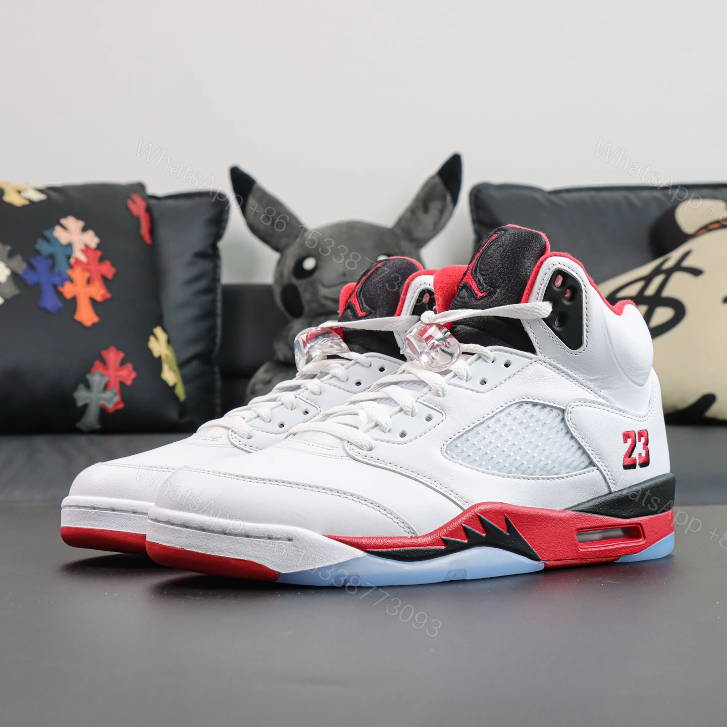 View 8 of Air Jordan 5 Retro “Fire Red” (Black Tongue) 2025 Reps