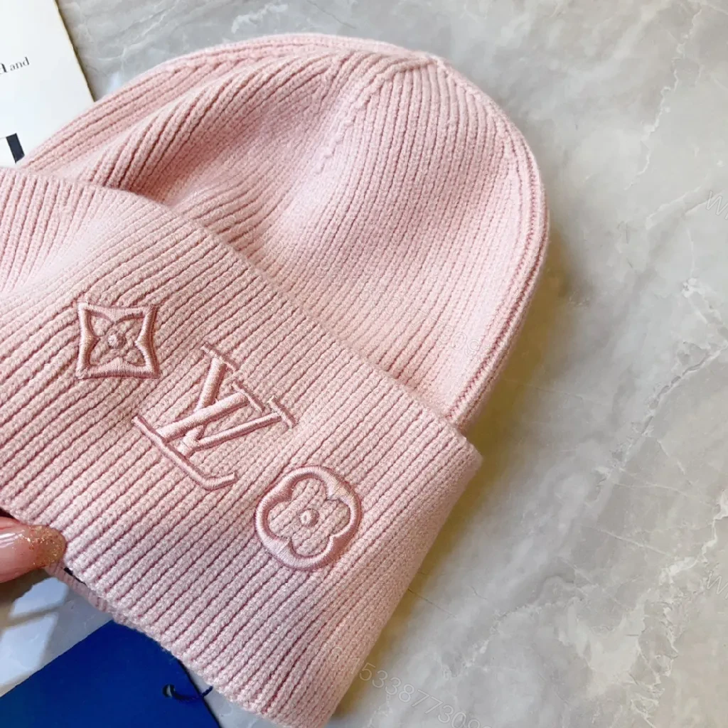 View 6 of Soft Pink Knit Beanie – Cotton-Acrylic, Cozy Luxe, Designer Embroidery, Beanie