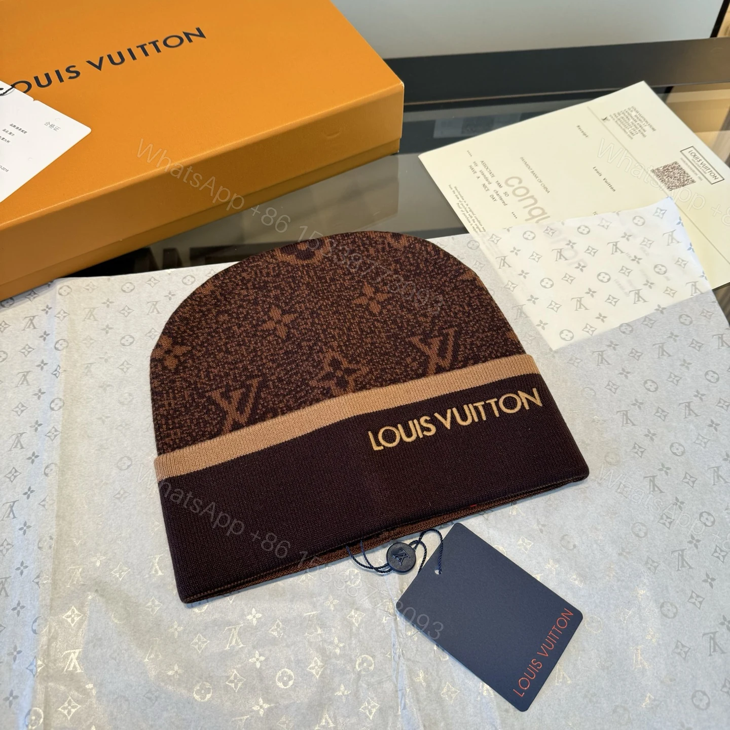 LV A貨經典老花毛帽男款深棕配色秋冬潮流單品 — view 1