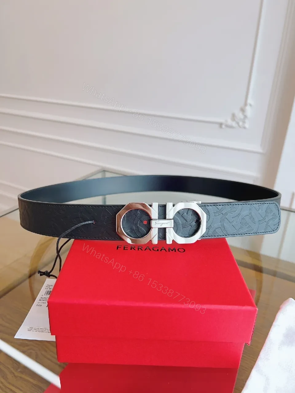 Bold Leather Belt with Signature Double-Ring Buckle, Premium—Belt — view 1
