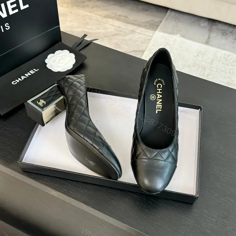 View 6 of Quilted Slip-On Heels - Black Leather, Classic Round Toe, All-Day Comfort