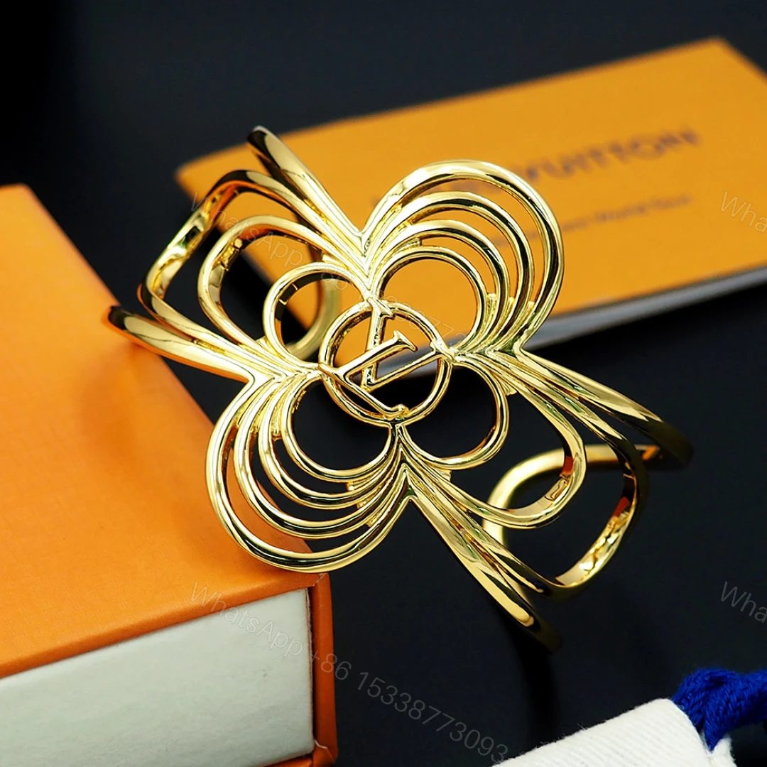LV 原單花卉圖騰開口手鐲 金色銀色情侶款 時尚精品飾品 — view 1