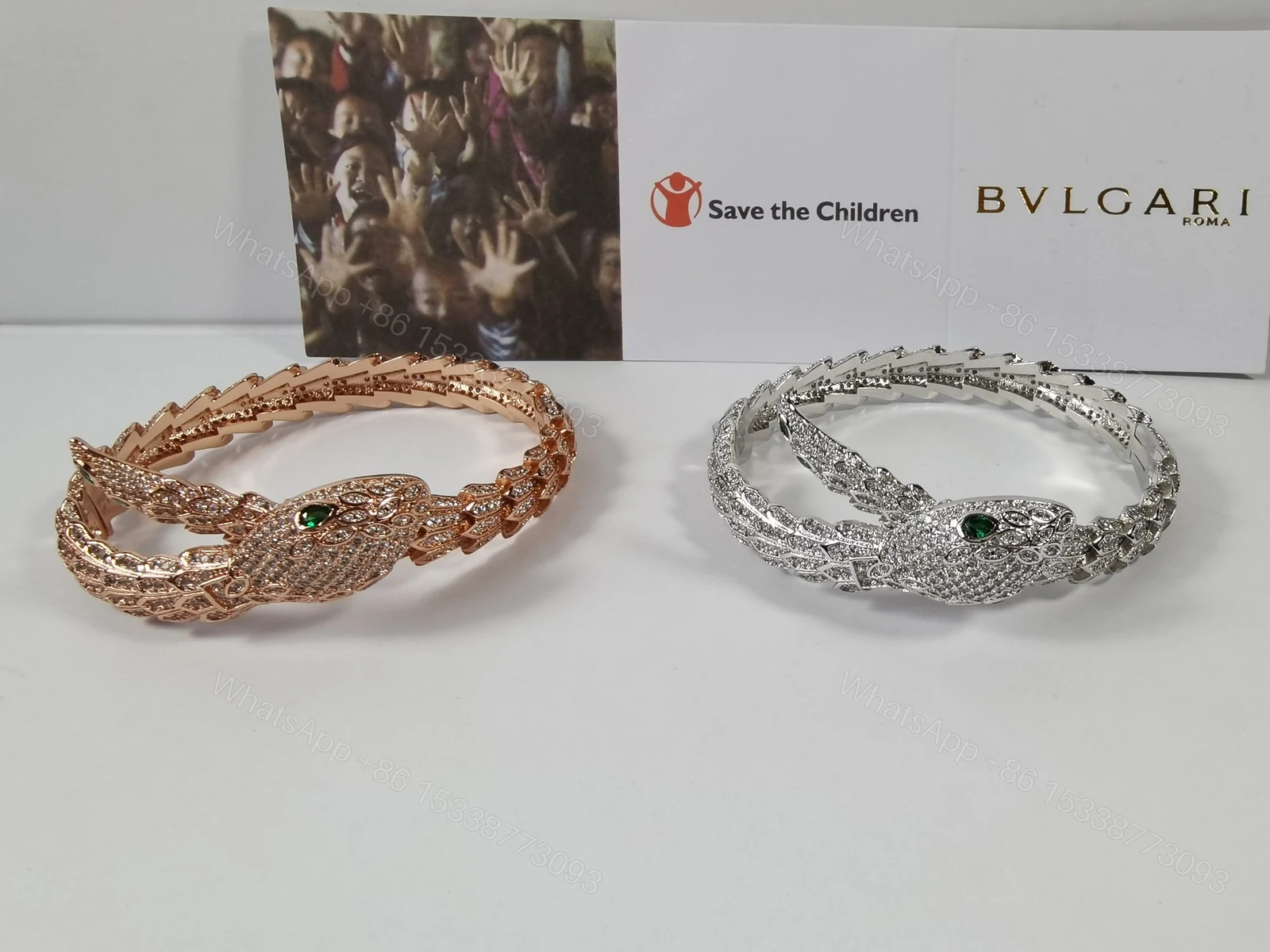 BVLGARI 蛇頭手鐲 滿鑽開口設計女款高級時尚手環 — view 1