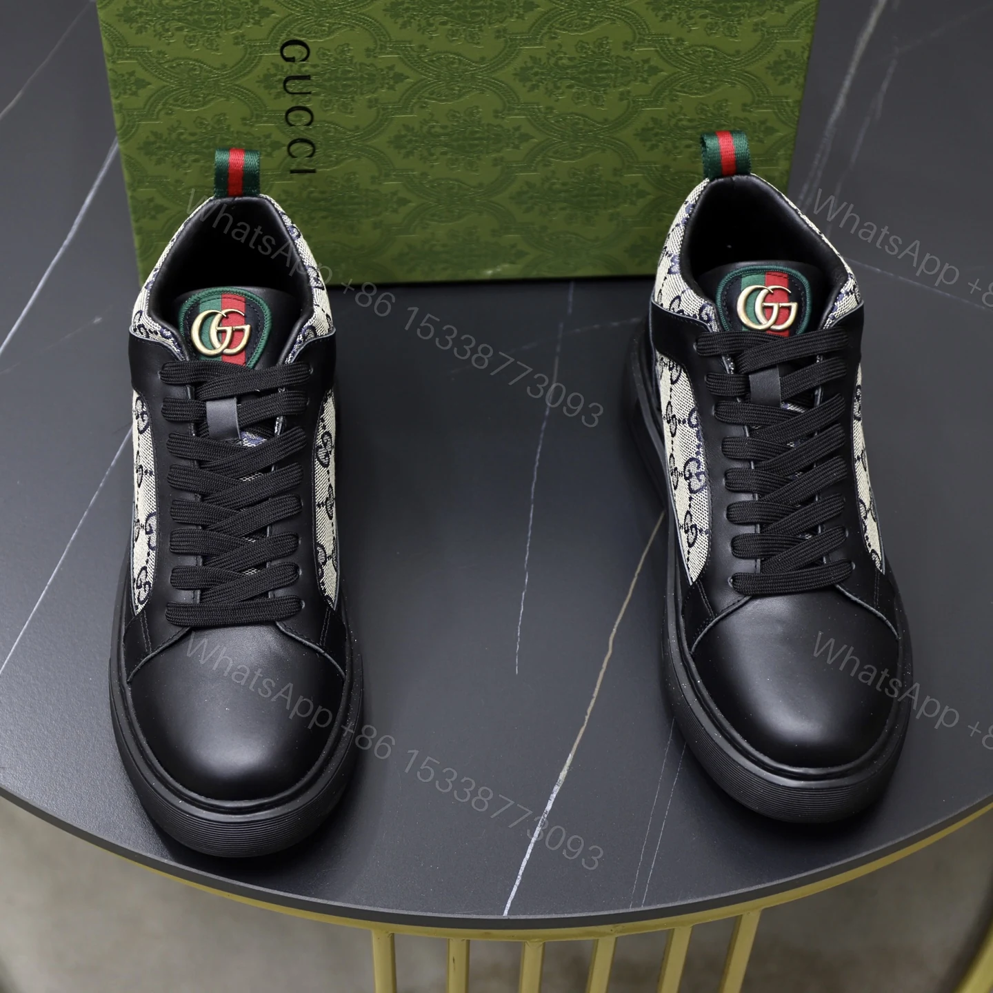 Gucci 高仿高筒運動鞋 男款灰白GG老花拼皮 經典潮搭 — view 1