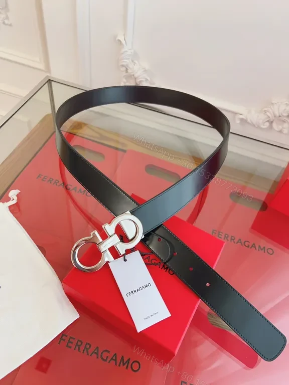 View 7 of Chic Leather Belt: Silver-Opal Buckle, Luxe Ferragamo Style