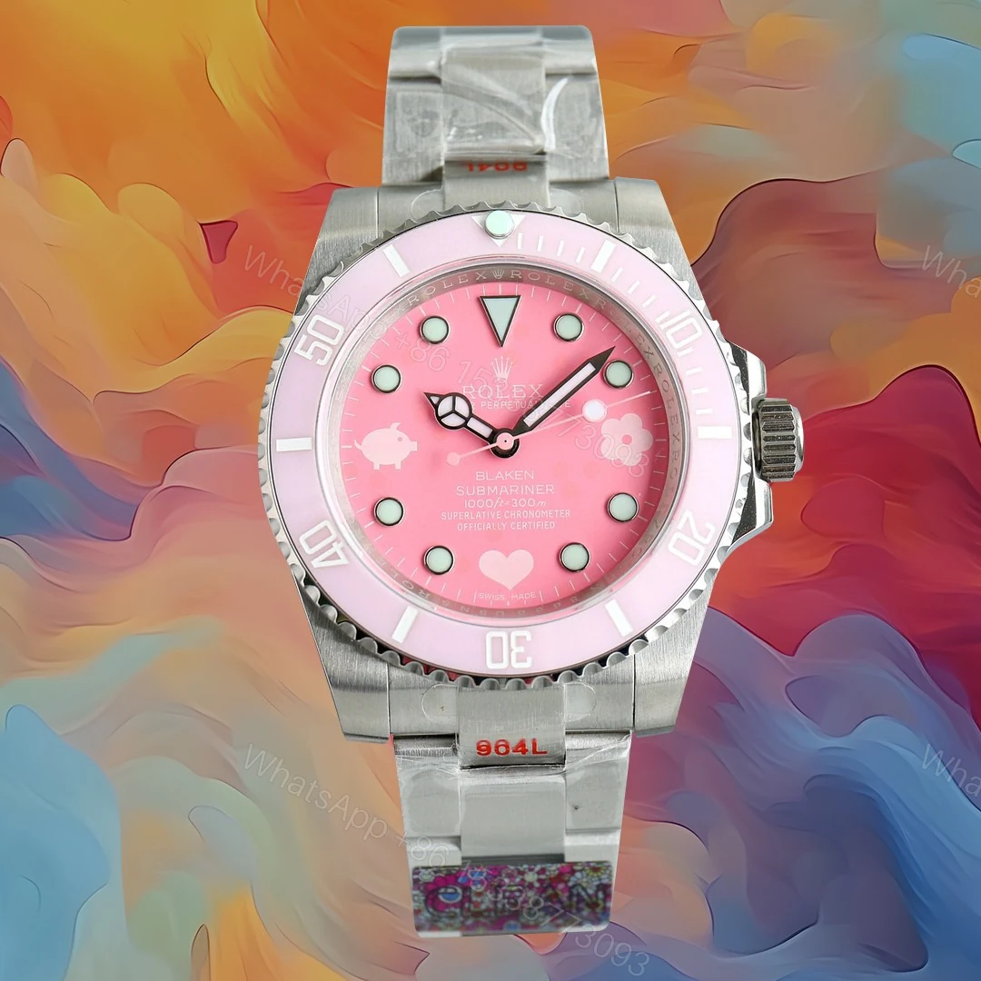 高仿Rolex粉色花紋水鬼腕錶 精緻版機械女錶個性款 — view 1