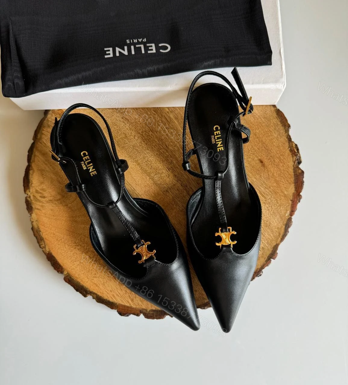 Celine Kitten Triomphe T-bar Strap Leather Pump Black — view 1