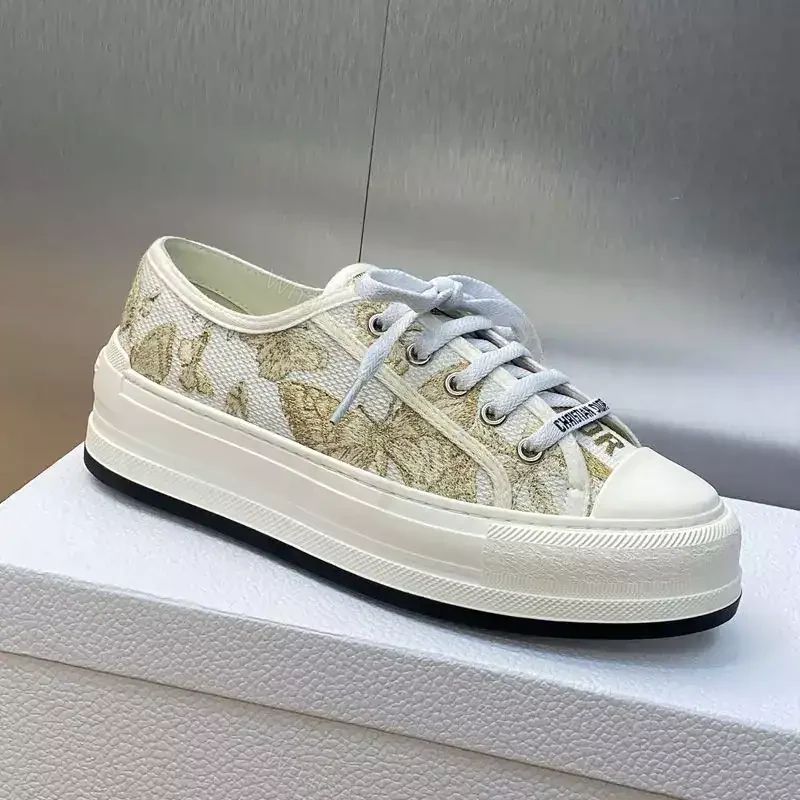 WALK’N’DIOR PLATFORM SNEAKERS UNISEX TOILE DE JOUY MEXICO EMBROIDERED WHITE/GOLD – CD181 — view 1