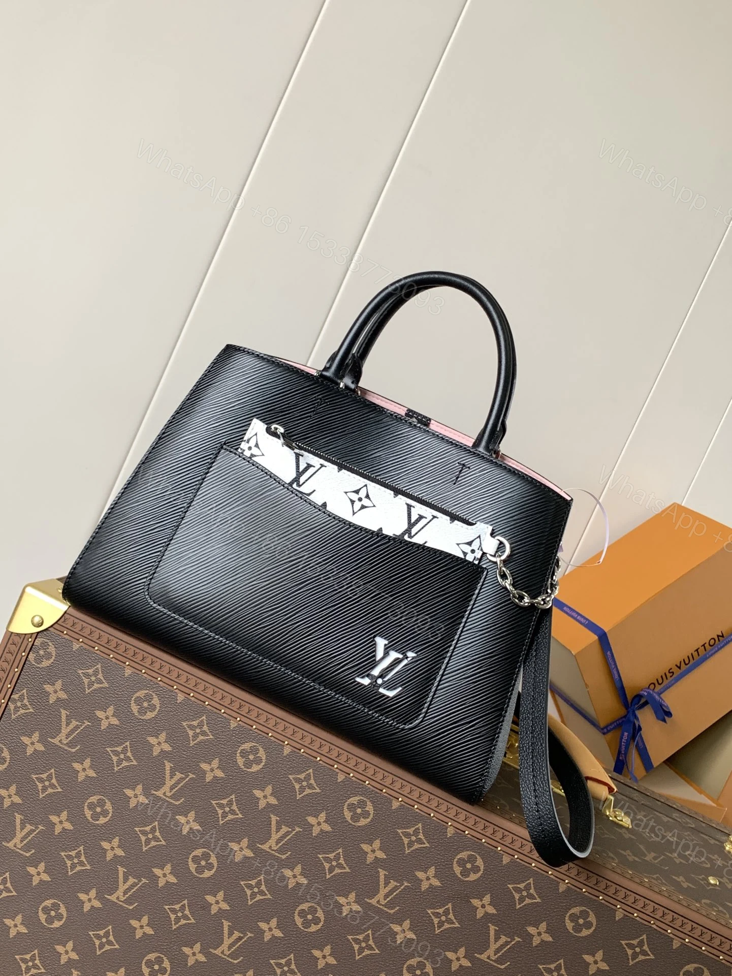 LV A貨Epi黑色壓紋拼Monogram內裡托特包質感通勤人氣推薦款 — view 1
