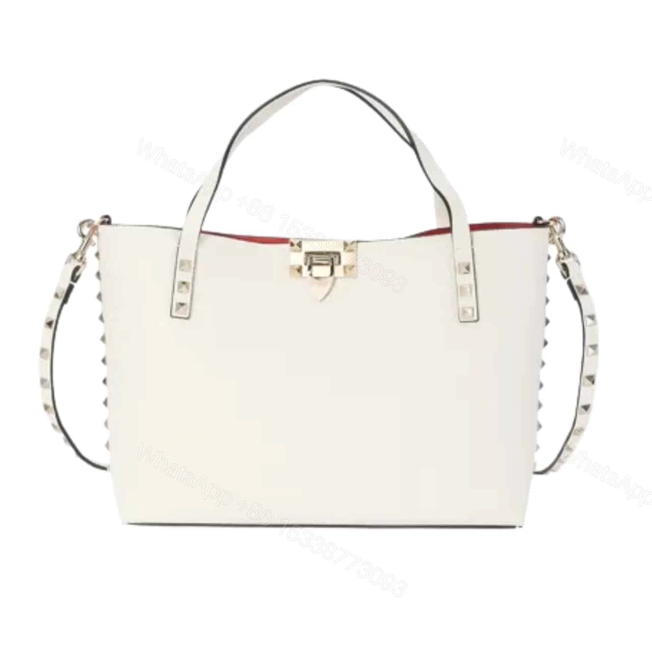 VALENTINO GARAVANI ROCKSTUD SMALL TOTE BAG WHITE 28CM — view 1