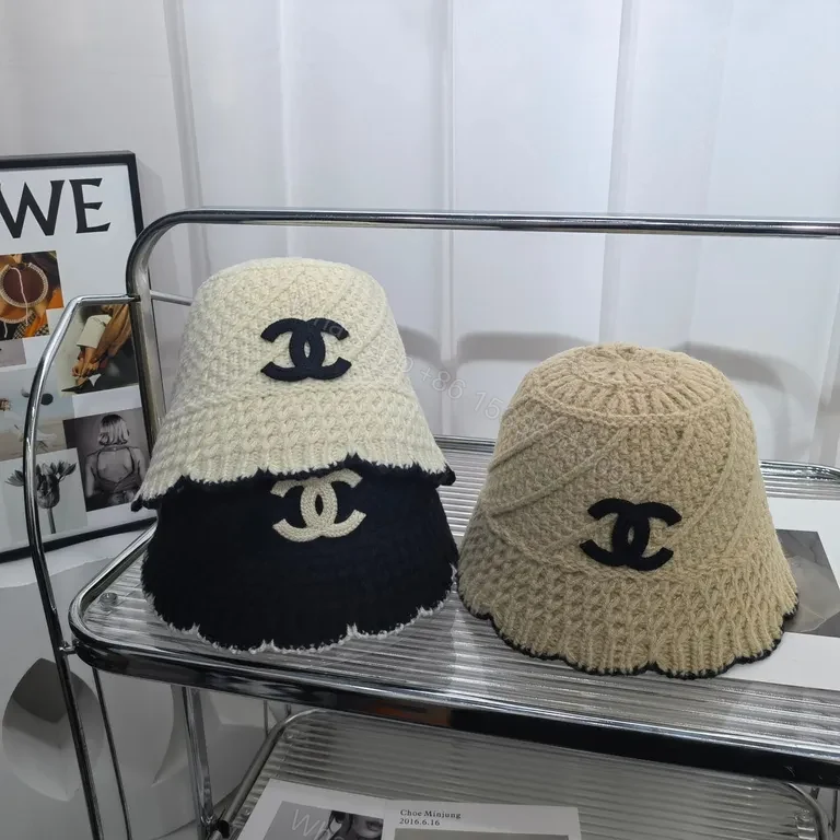 Beige Ivory Black Knit Bucket Hat - Luxe Channel-Inspired Style — view 1
