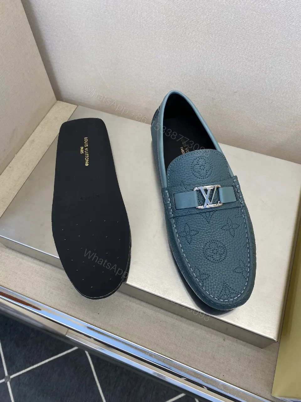 View 5 of Blue Textured Loafers - Luxe Comfort Footwear