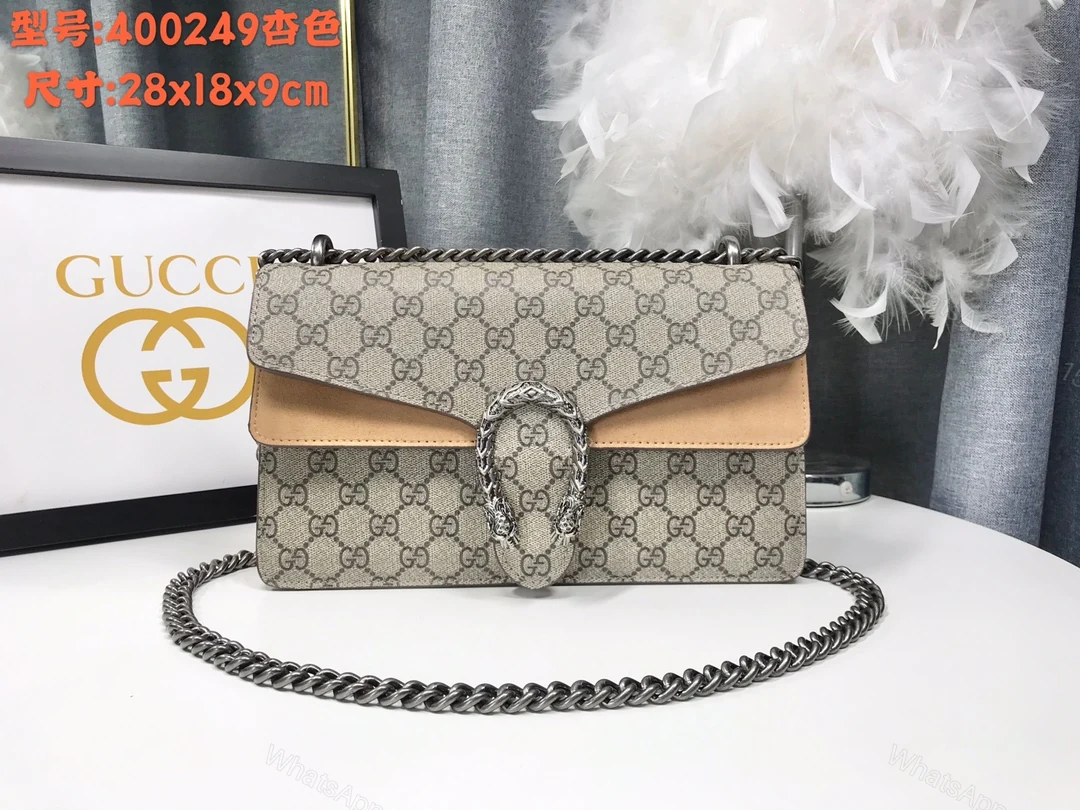 Gucci Dionysus 酒神包 GG Supreme 杏色鍊條包 經典虎頭扣 28cm — view 1