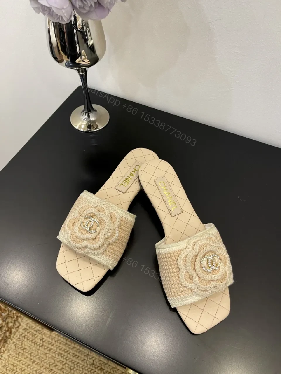Beige Embroidered Slide Sandals – Couture Comfort, Everyday Chic — view 1