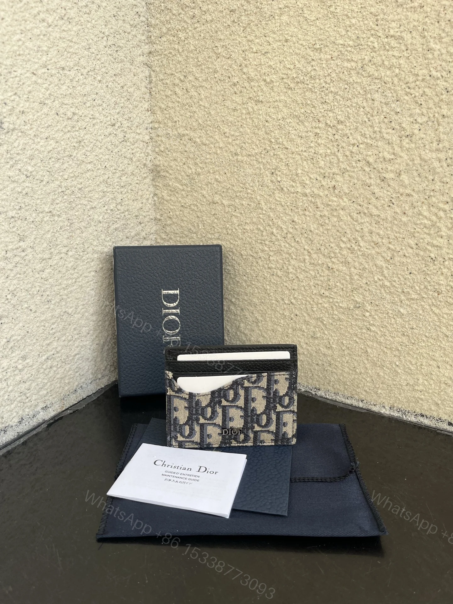 Dior 原單卡包 男士老花布面 荔枝皮革拼接小卡夾 — view 1