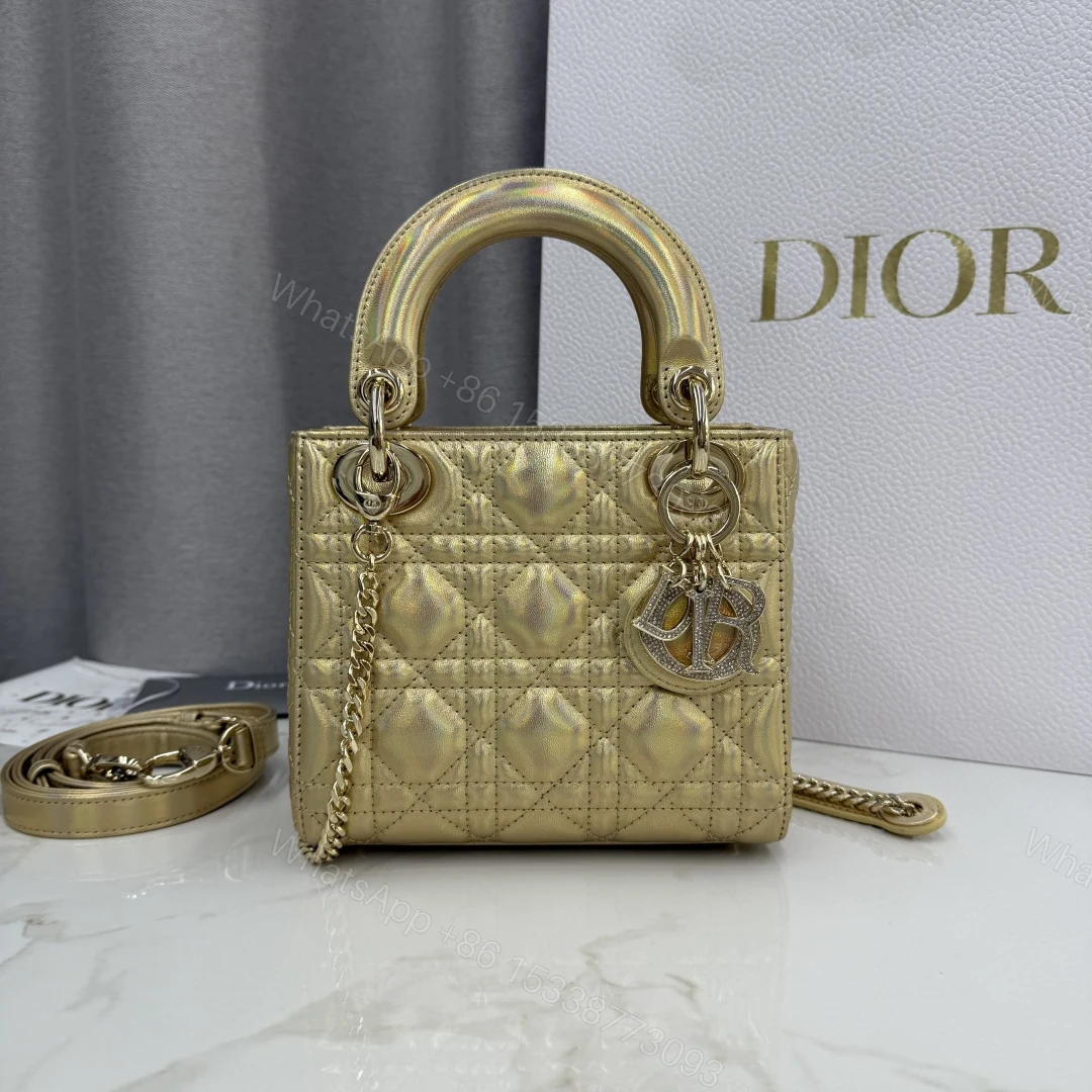 Dior一比一仿戴妃包 女款幻彩金色系奢華小包設計 — view 1
