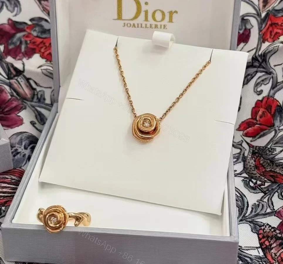 Dior高仿玫瑰花鑽石項鍊戒指套裝輕奢氣質飾品女款 — view 1